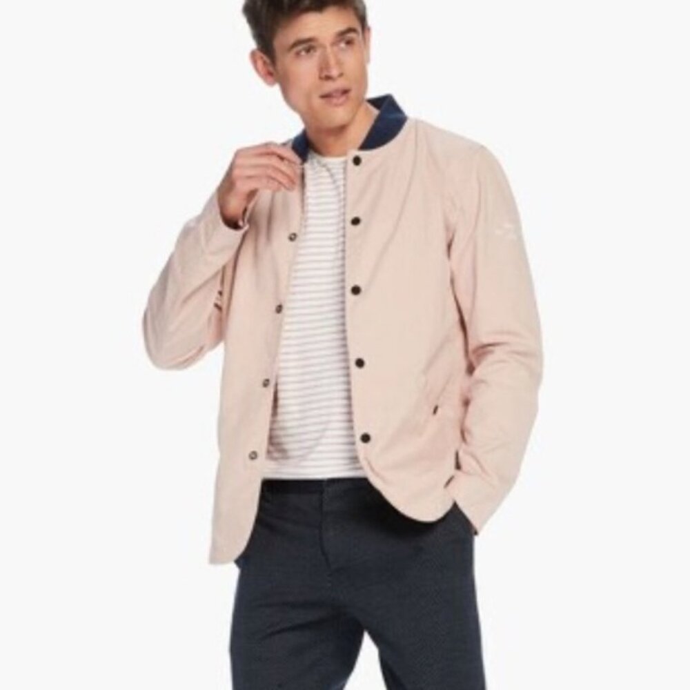 Scotch & Soda Mens Pink Sz L Buttoned Front Casual‎ Lined Designer Bomber Jacket